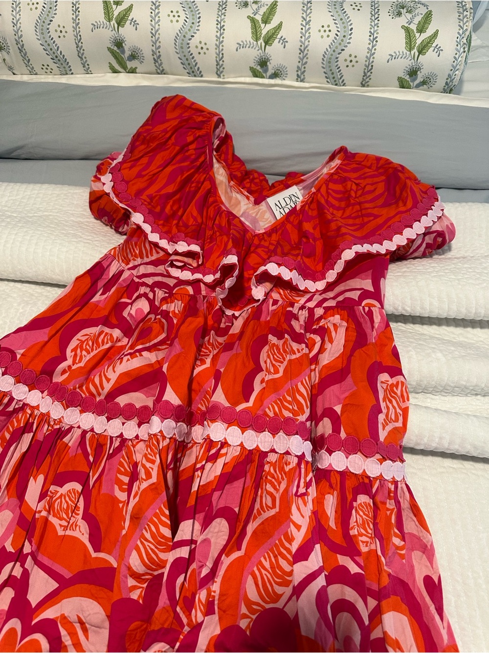 Alden Adair Pink & Orange Ruffle-Trim Dress